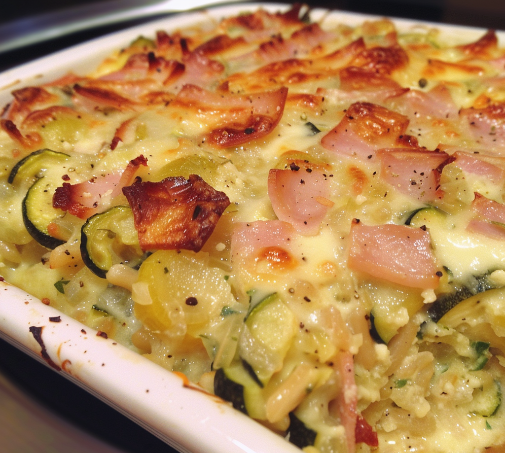 gratin courgettes, jambon et riz