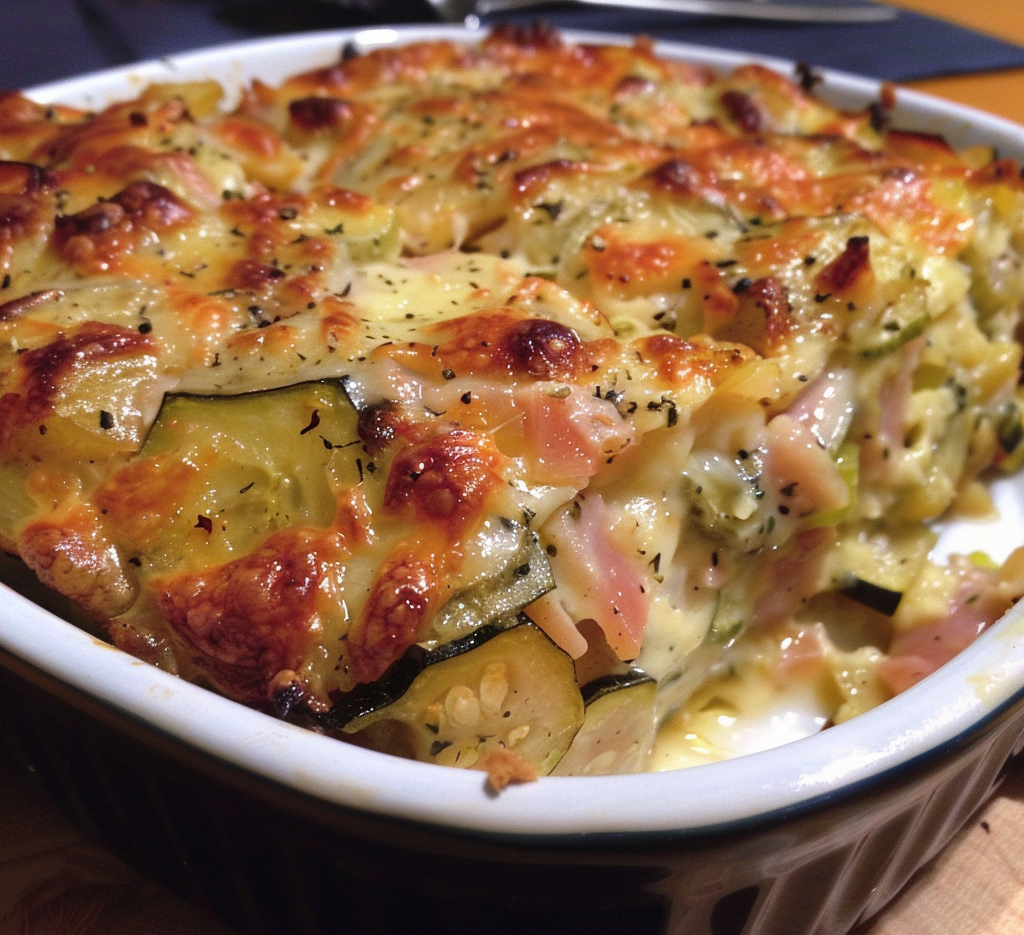 gratin courgettes, jambon et riz