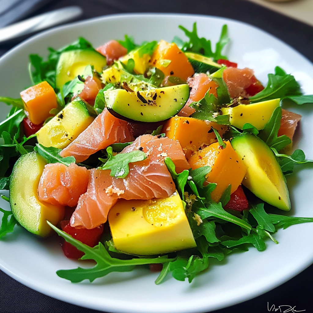 salade saumon fumé mangue avocat