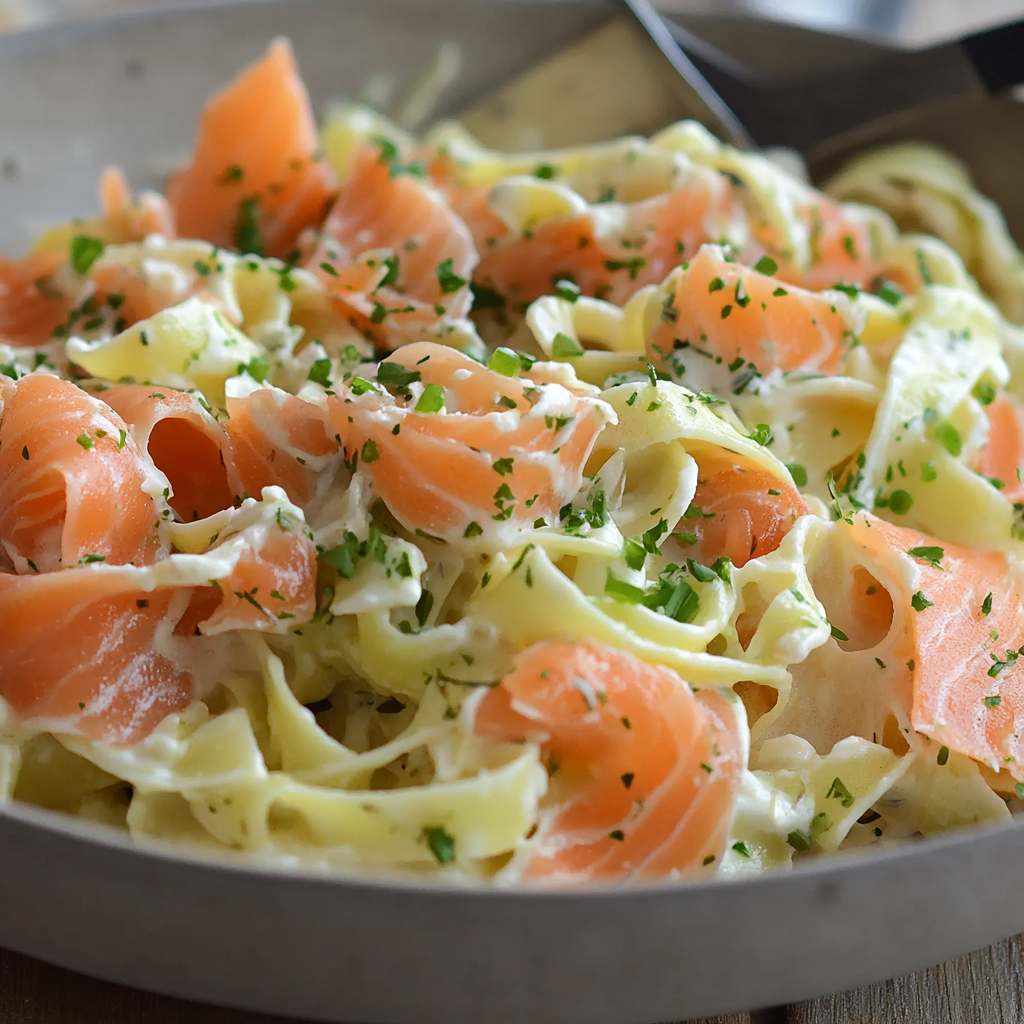 tagliatelles aux poireaux et saumon