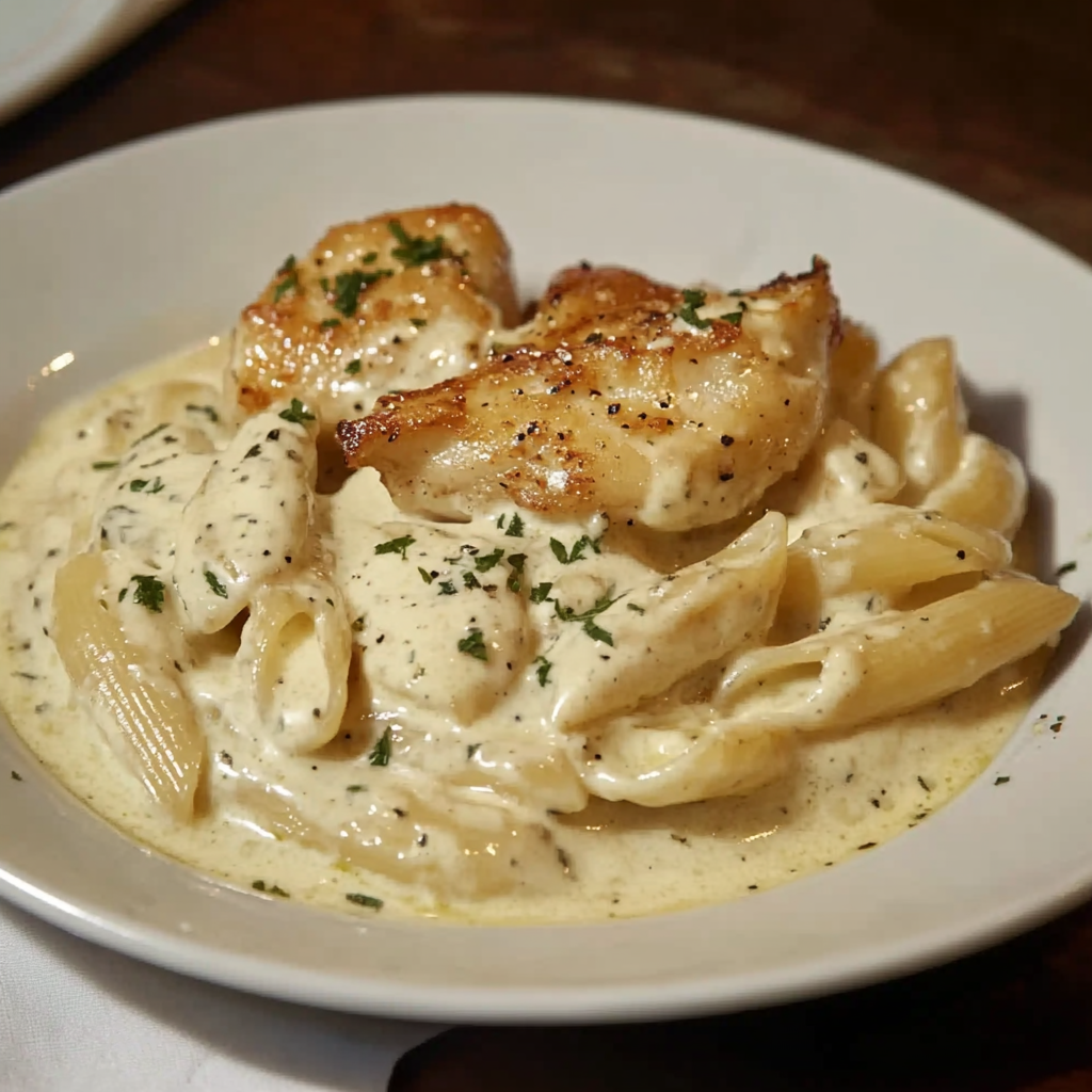 pâtes au poulet et sauce crémeuse au Boursin