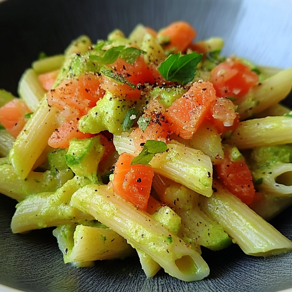 salade de pâtes à l'avocat et au saumon fumé