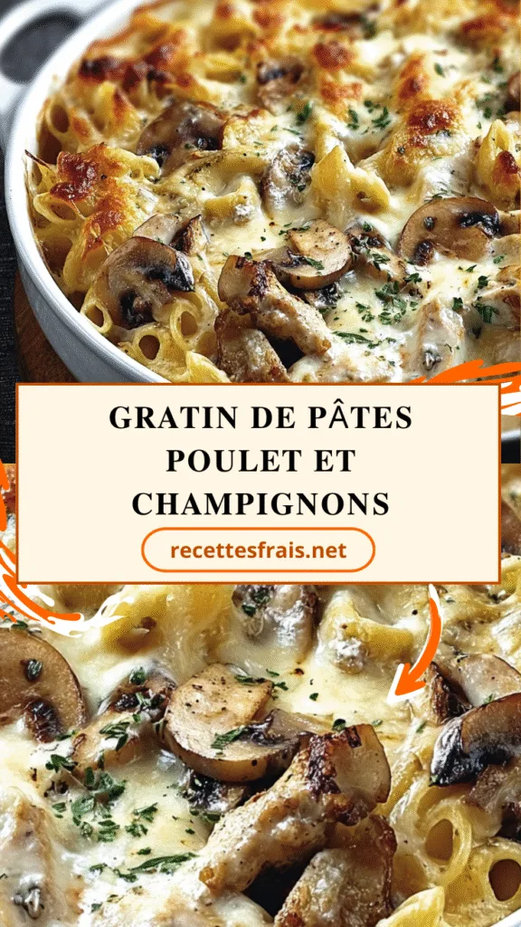 Gratin de pâtes poulet et champignons